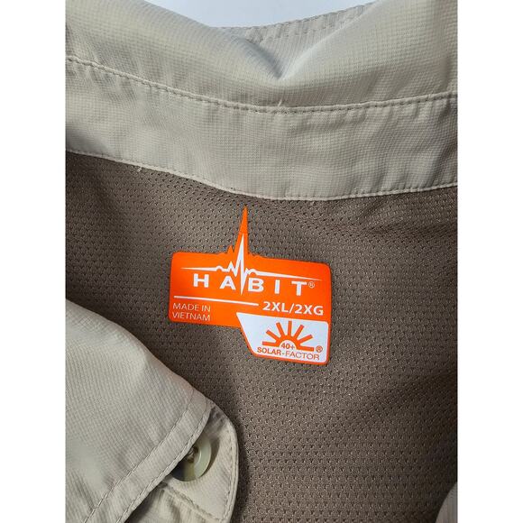 Habit 2XL men's roll tab sleeve Vented Fishing Shirt button up beige UPF protect - Picture 4 of 7